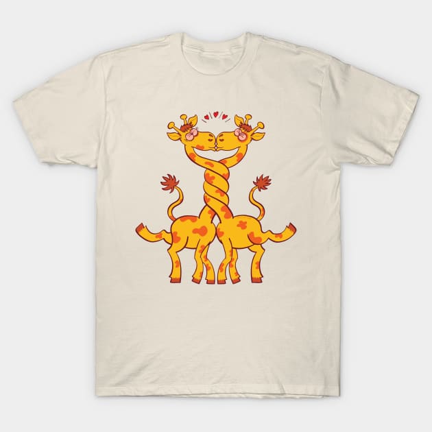 Sweet couple of giraffes intertwining necks and kissing T-Shirt by zooco